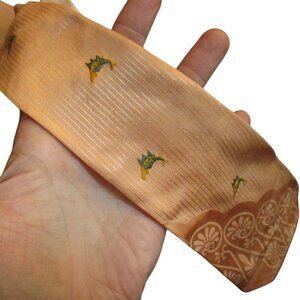 Vintage 50's Mens Tie With Embroidered Floral Fish Details & Paisley Pattern